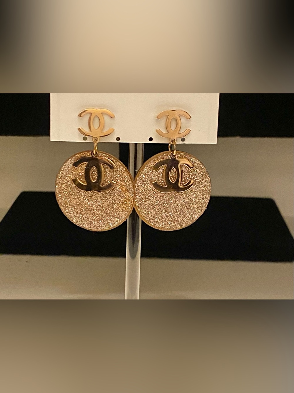 Fashion Jewelry 14K Rose Gold Plated Interlocking C-C Drop Earrings
